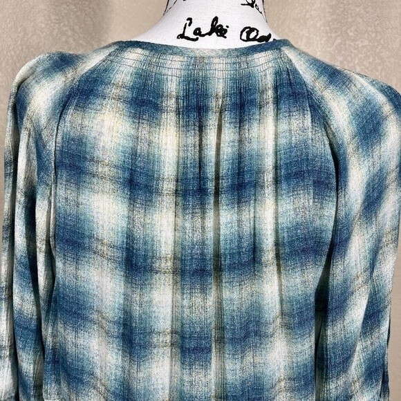 Anthropologie Maeve Blue Cavalon Plaid Peplum Boho Peasant Top Size S - Picture 10 of 15